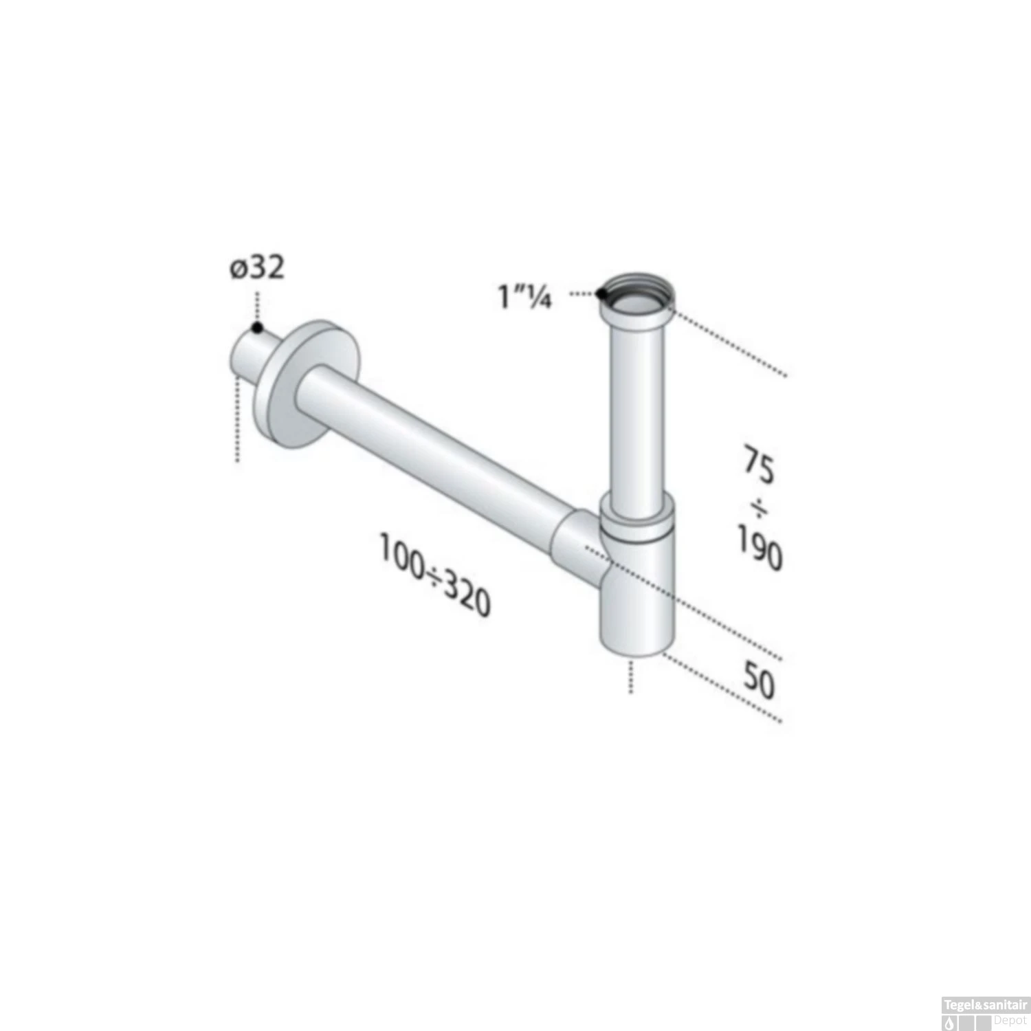 Sifon Mini Met Muurbuis 25cm 5/4" Met Rozet Chroom 4 Sifon Mini Met Muurbuis 25cm 5/4" Met Rozet Chroom - Afbeelding 2