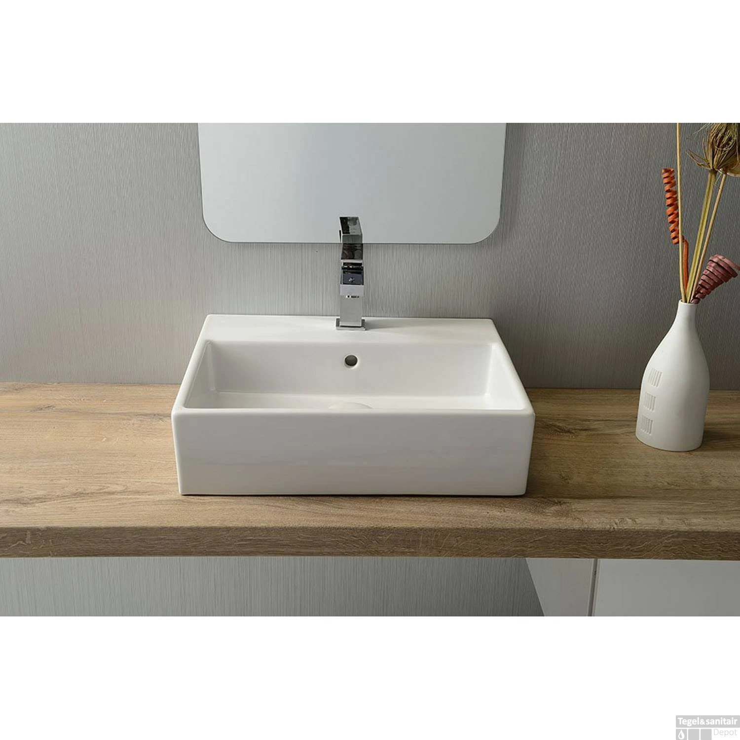 Wastafel Sapho Purity Rechthoekig 50x42 Cm Keramiek Wit 5 Wastafel Sapho Purity Rechthoekig 50x42 Cm Keramiek Wit - Afbeelding 3