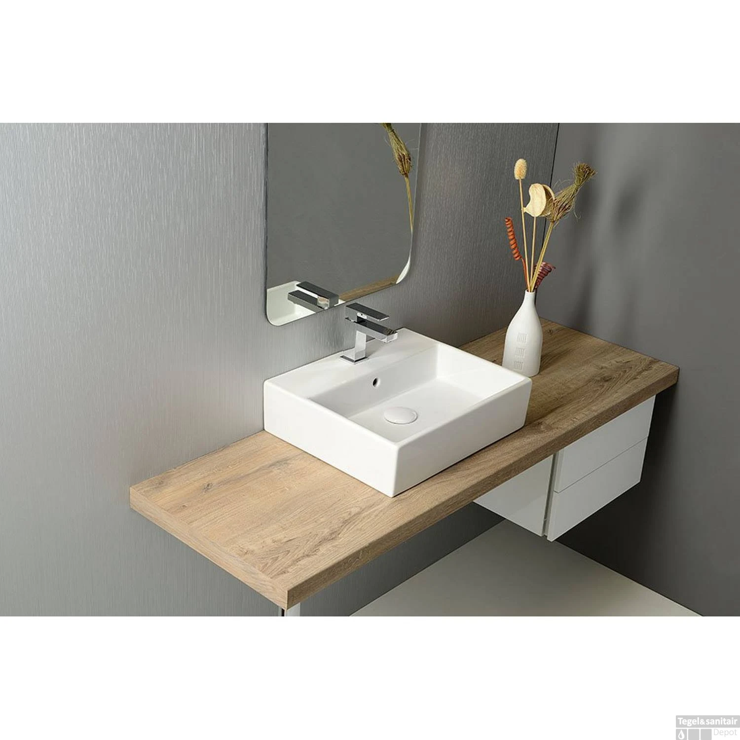 Wastafel Sapho Purity Rechthoekig 50x42 Cm Keramiek Wit 4 Wastafel Sapho Purity Rechthoekig 50x42 Cm Keramiek Wit - Afbeelding 2