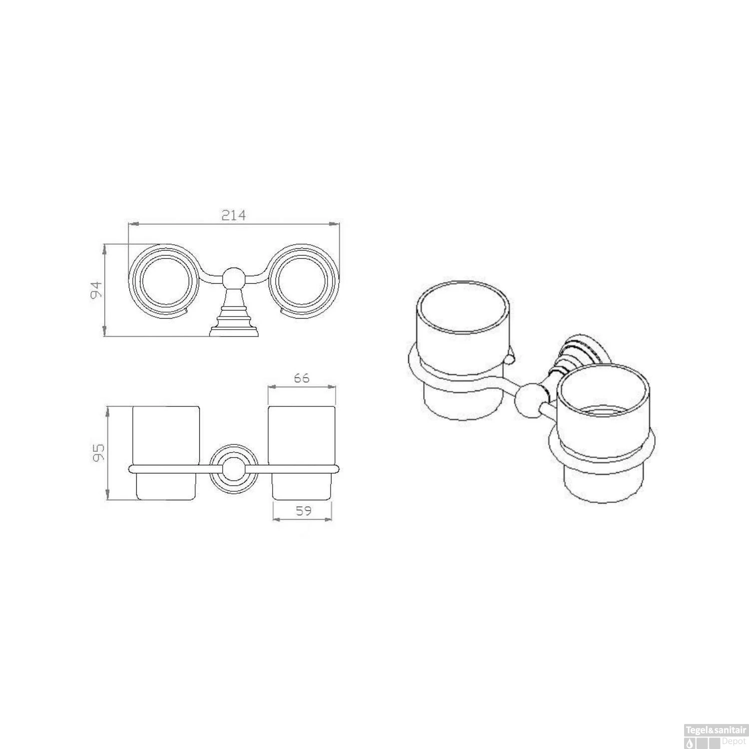 Dubbele Bekerhouder Sapho Diamond Hangend Chroom / Melkglas 4 Dubbele Bekerhouder Sapho Diamond Hangend Chroom / Melkglas - Afbeelding 2