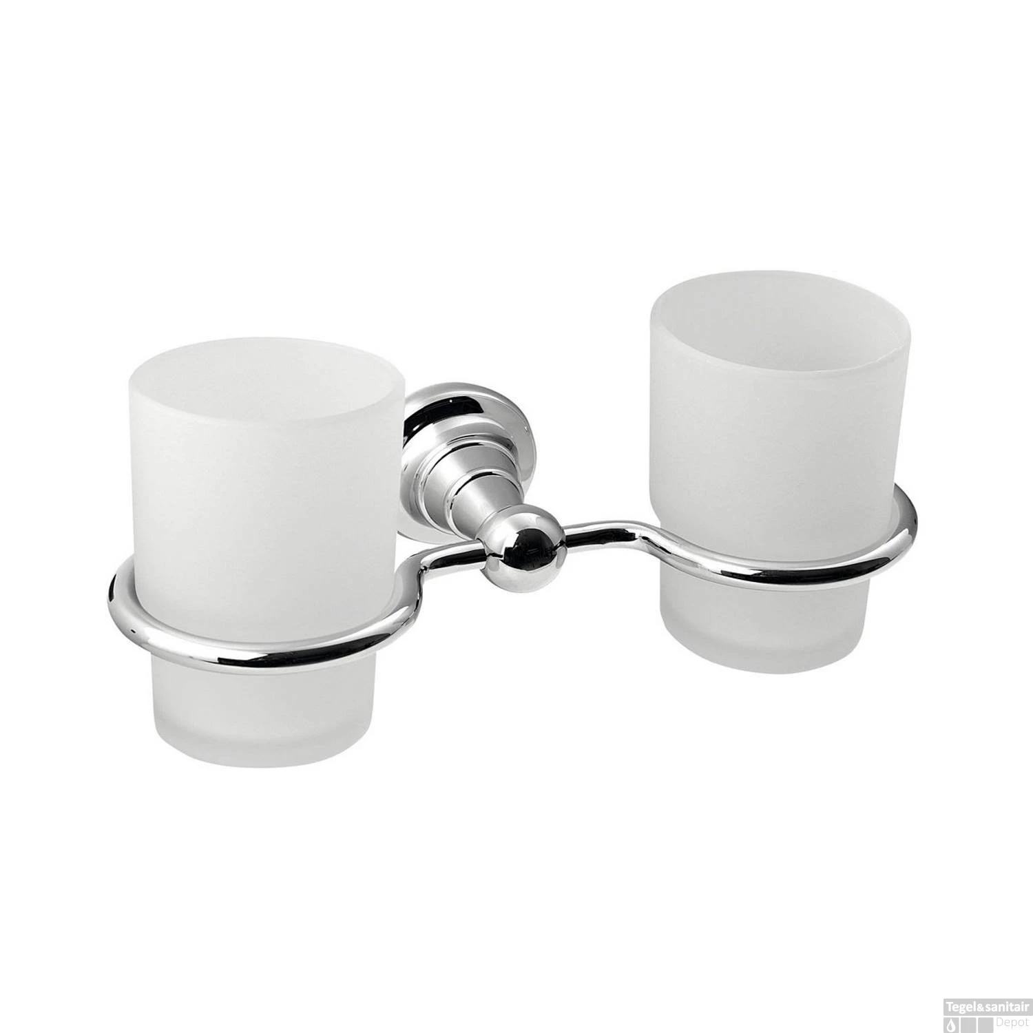 Dubbele Bekerhouder Sapho Diamond Hangend Chroom / Melkglas 3 Dubbele Bekerhouder Sapho Diamond Hangend Chroom / Melkglas