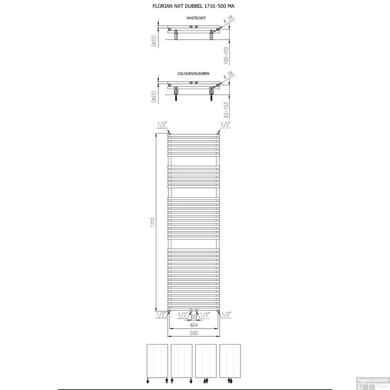 Designradiator Florion Nxt Dubbel 171 X 50 Cm 1161 Watt Met Middenaansluiting Wit 4 Designradiator Florion Nxt Dubbel 171 X 50 Cm 1161 Watt Met Middenaansluiting Wit - Afbeelding 2