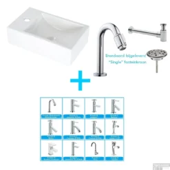 FonteinPack Houston Links Keramiek 37x23x11 Wit (Keuze Uit 18 Kranen)