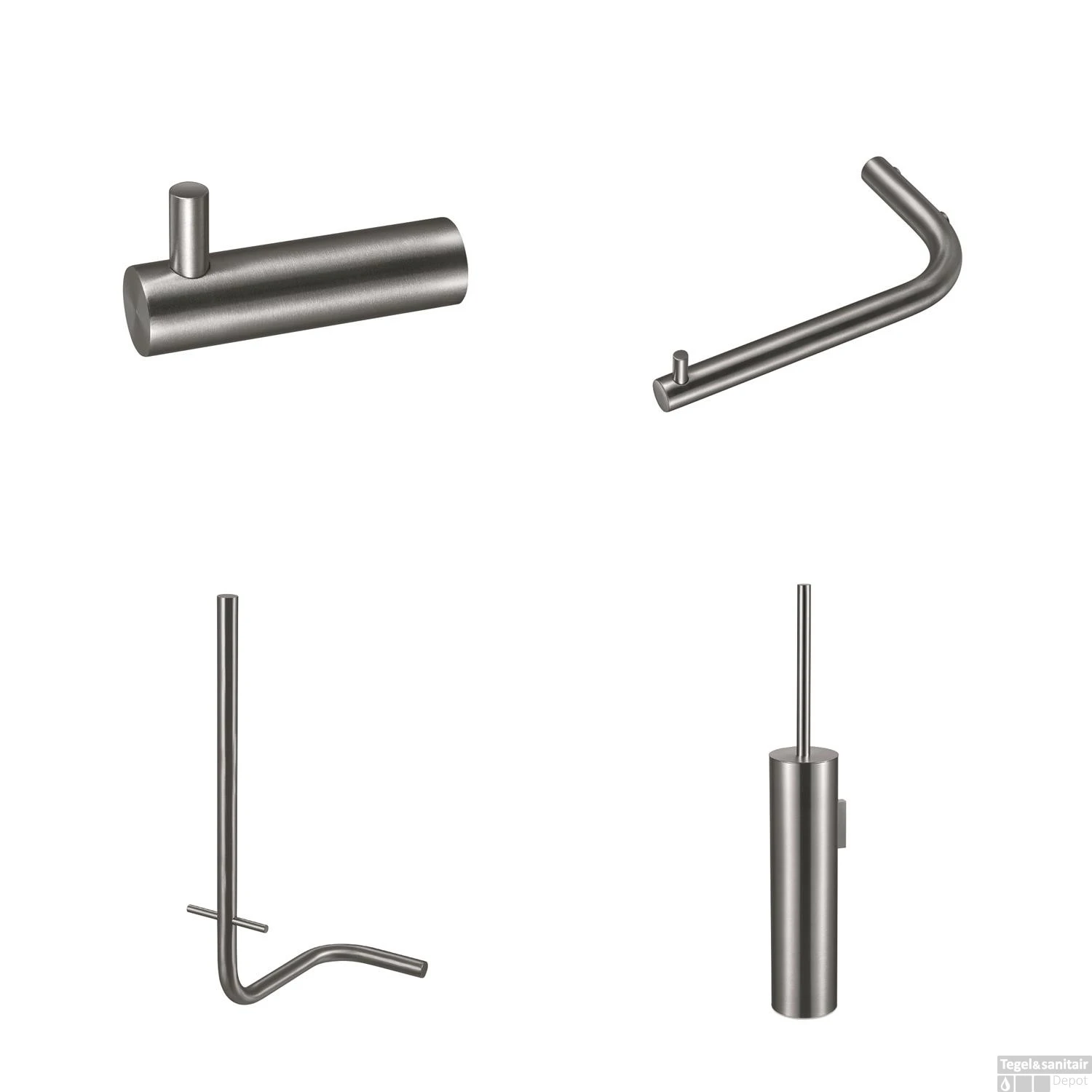 Accessoireset Qisani Flow Toiletruimte Geborsteld RVS 3 Accessoireset Qisani Flow Toiletruimte Geborsteld RVS