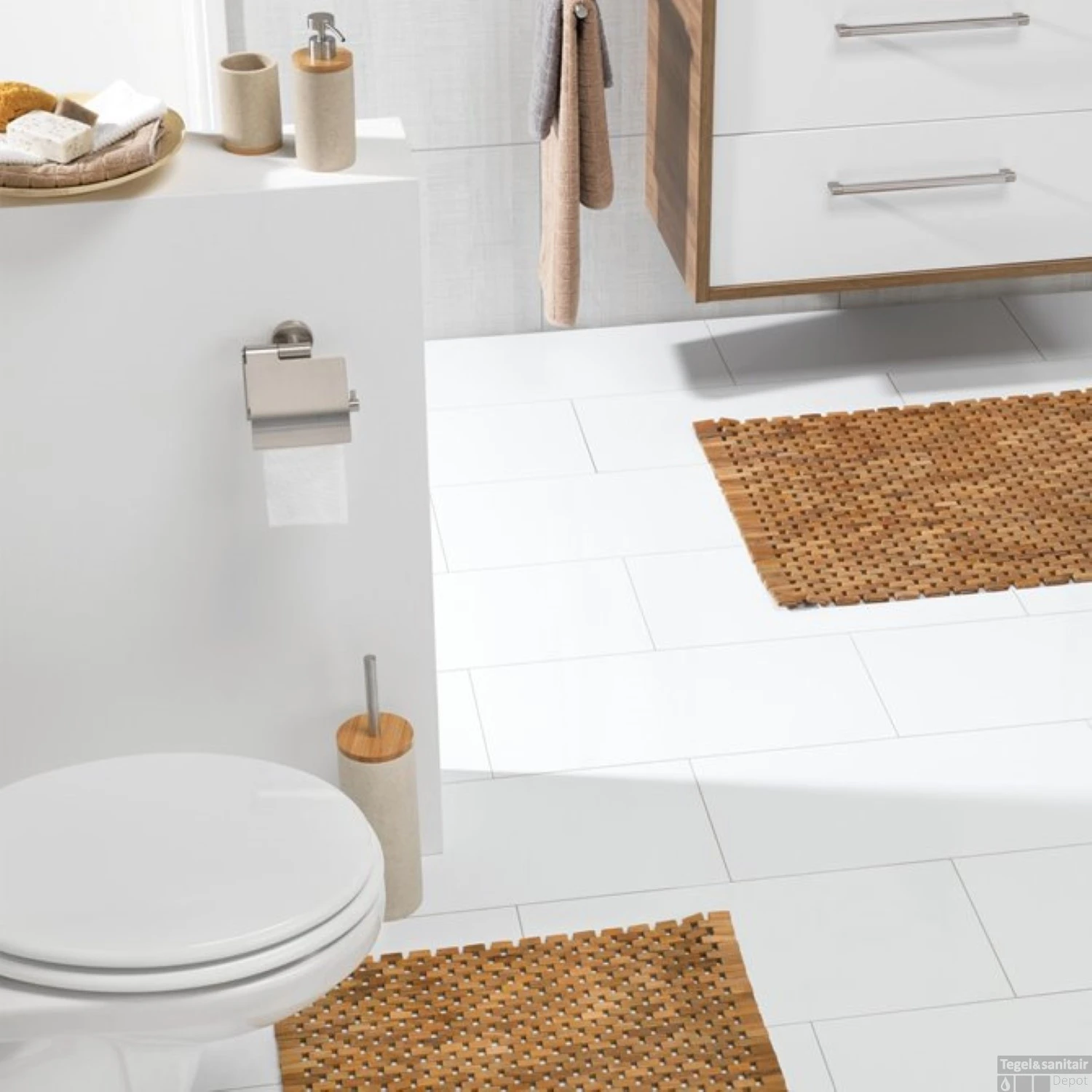 Badmat Sealskin Woodblock Teak 90x52 Cm Bruin 7 Badmat Sealskin Woodblock Teak 90x52 Cm Bruin - Afbeelding 5