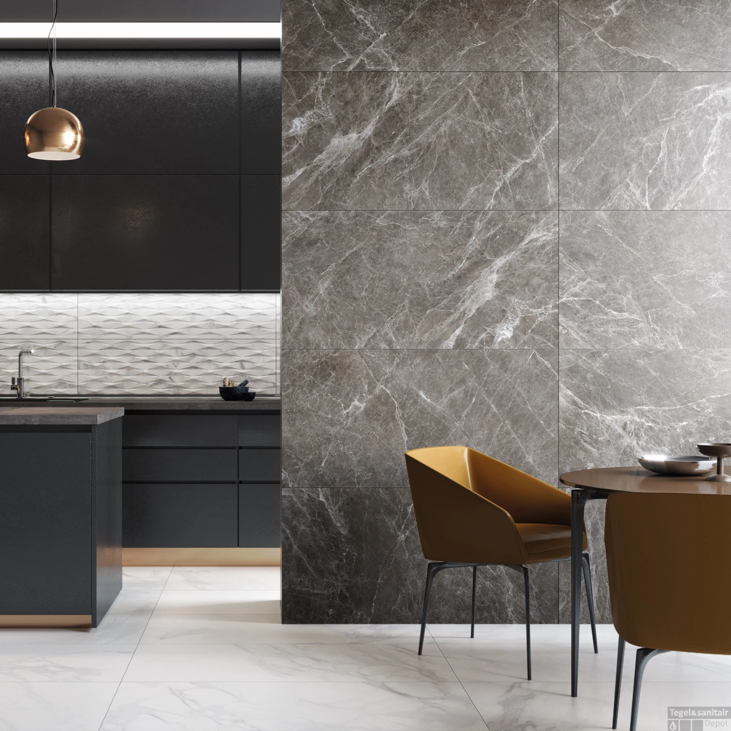 Vloertegel Alaplana Allison Gris Marmerlook 60x60 Cm (doosinhoud 1.44m2) 4 Vloertegel Alaplana Allison Gris Marmerlook 60x60 Cm (doosinhoud 1.44m2) - Afbeelding 2