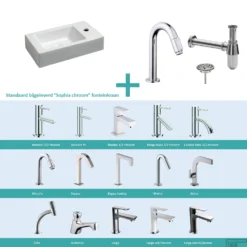 FonteinPack Rhea Keramiek Rechts 45.5x26x12cm Chroom (Keuze Uit 20 Kranen)