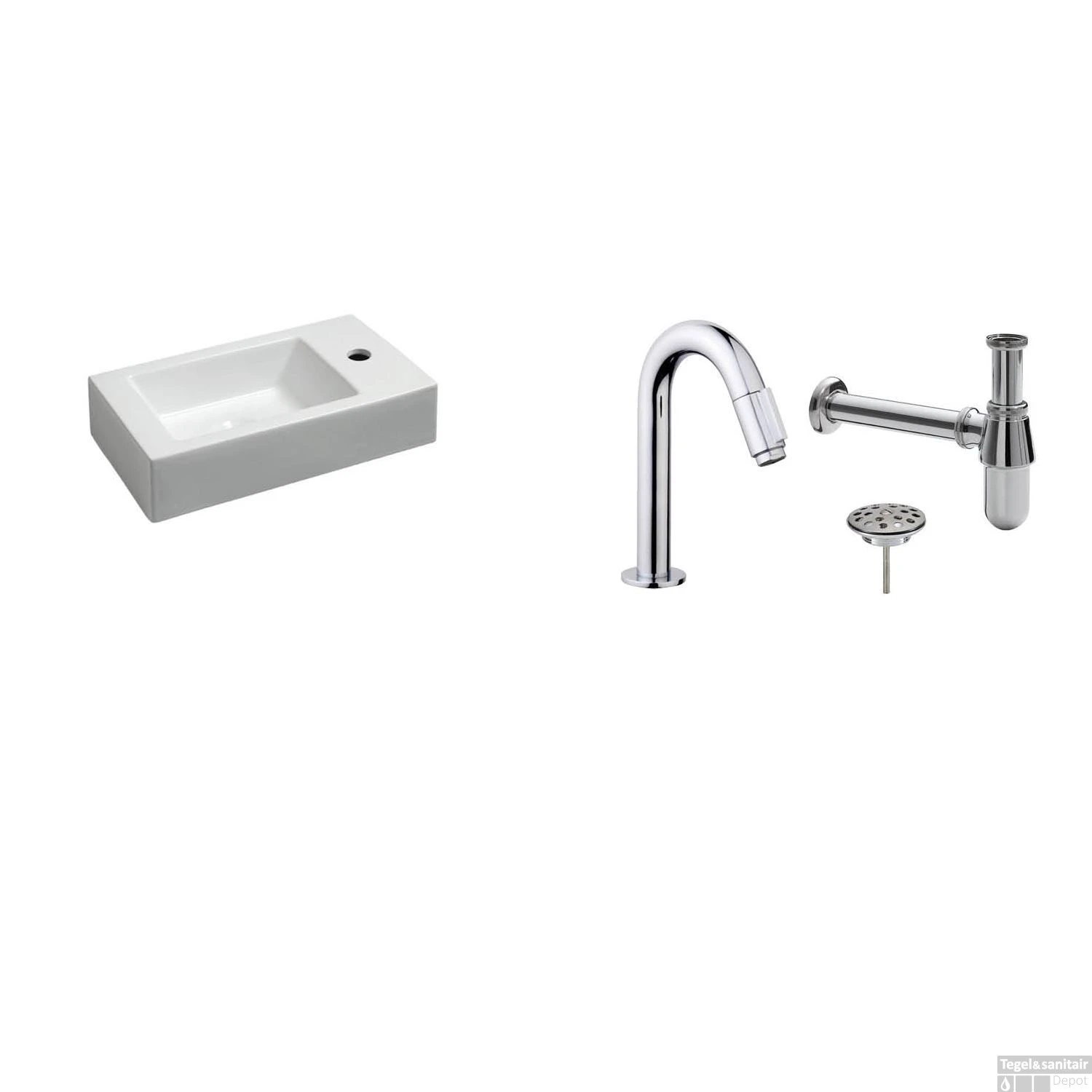 FonteinPack Rhea Keramiek Rechts 45.5x26x12cm Chroom (Keuze Uit 20 Kranen) 8 FonteinPack Rhea Keramiek Rechts 45.5x26x12cm Chroom (Keuze Uit 20 Kranen) - Afbeelding 6