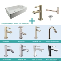 FonteinPack Rhea Mini 36x18x9 Cm Rechts RVS (Keuze Uit 8 Kranen)