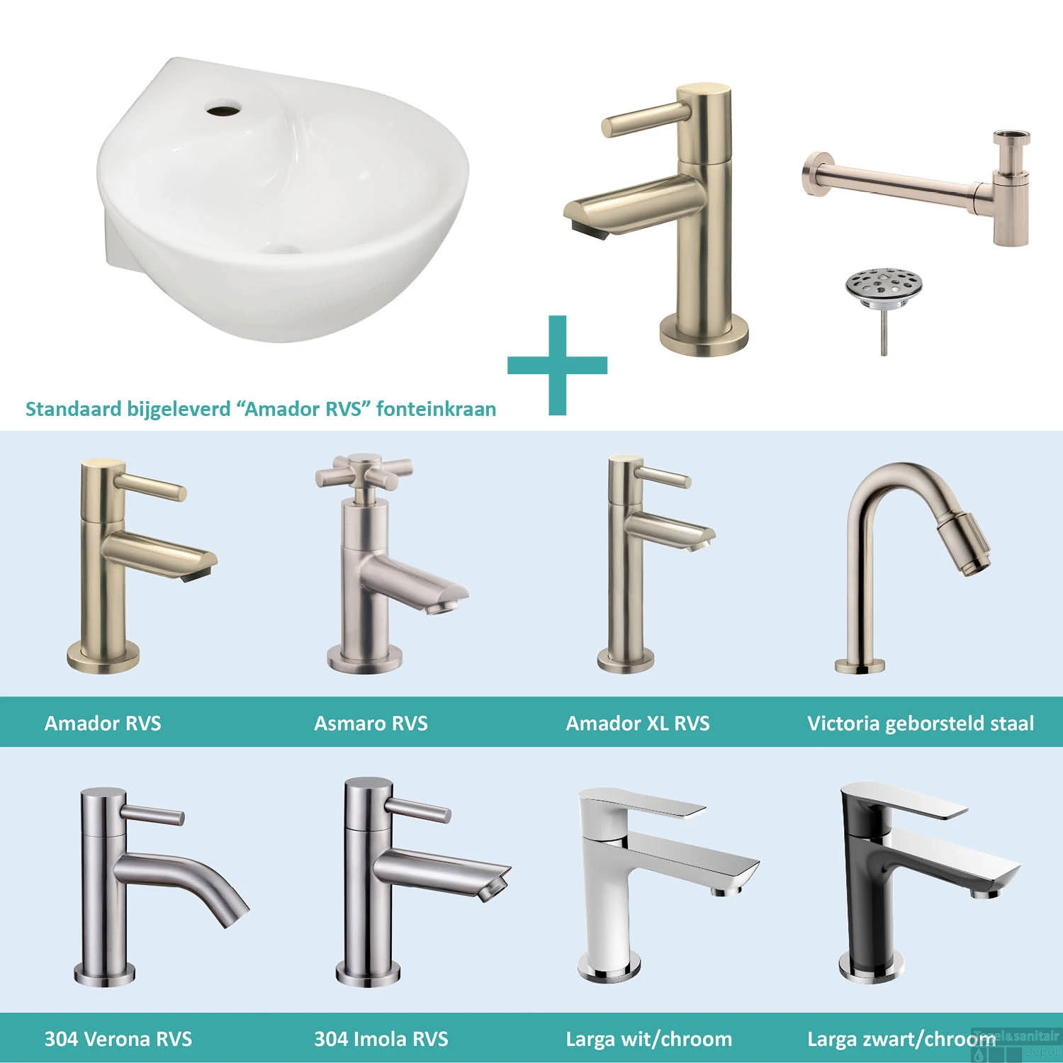 FonteinPack Porta Keramiek 35x35x14.5 Cm RVS (Keuze Uit 8 Kranen) 3 FonteinPack Porta Keramiek 35x35x14.5 Cm RVS (Keuze Uit 8 Kranen)