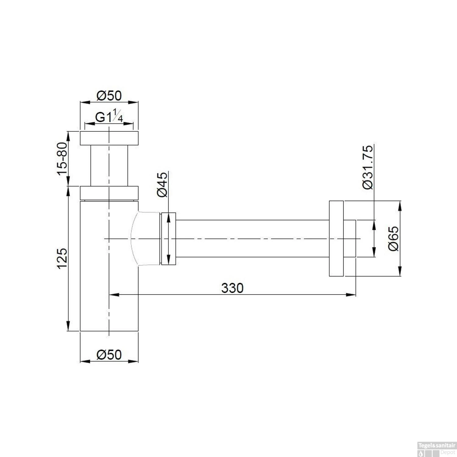 Sifon Wiesbaden Star Luxe Muurbuis Met Roset 5/4" Mat-zwart 4 Sifon Wiesbaden Star Luxe Muurbuis Met Roset 5/4" Mat-zwart - Afbeelding 2