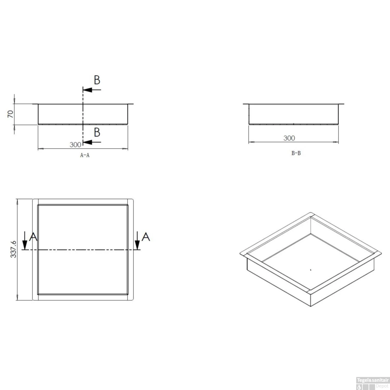 Wiesbaden Inbouwnis | Exellence | 30x30x7cm | RVS 5 Wiesbaden Inbouwnis | Exellence | 30x30x7cm | RVS - Afbeelding 3