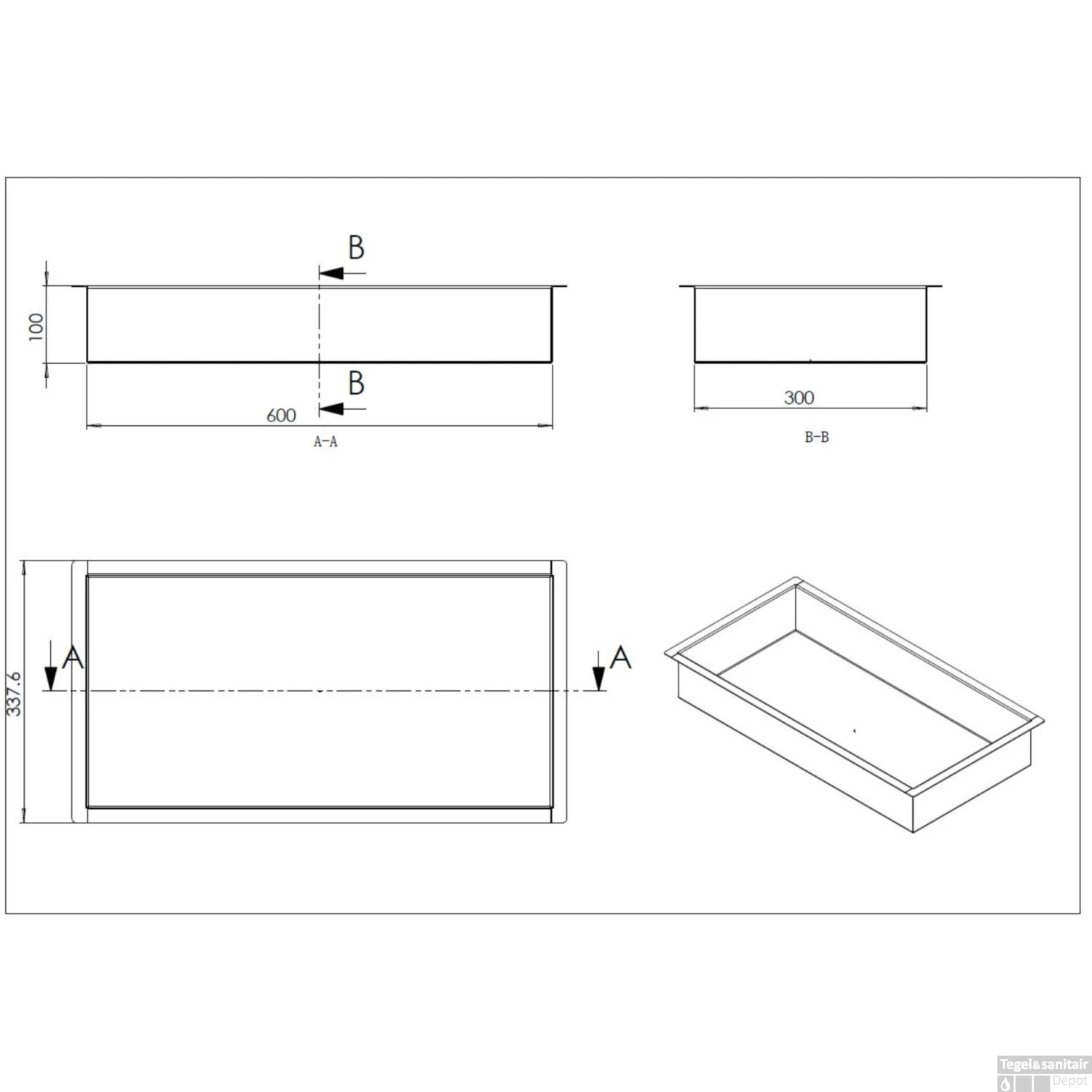 Inbouwnis Wiesbaden 30x60x10 Cm RVS 5 Inbouwnis Wiesbaden 30x60x10 Cm RVS - Afbeelding 3
