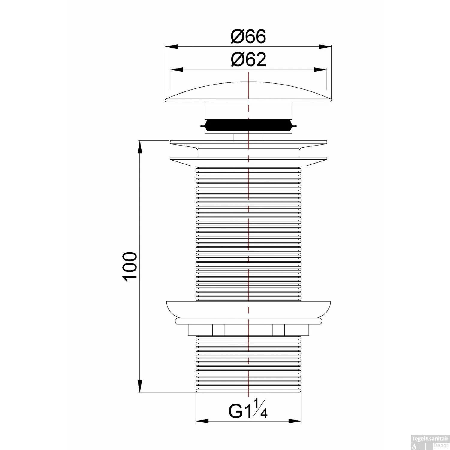 Clickwaste Wiesbaden Caral Verlengd 5/4" Geborsteld Messing 4 Clickwaste Wiesbaden Caral Verlengd 5/4" Geborsteld Messing - Afbeelding 2