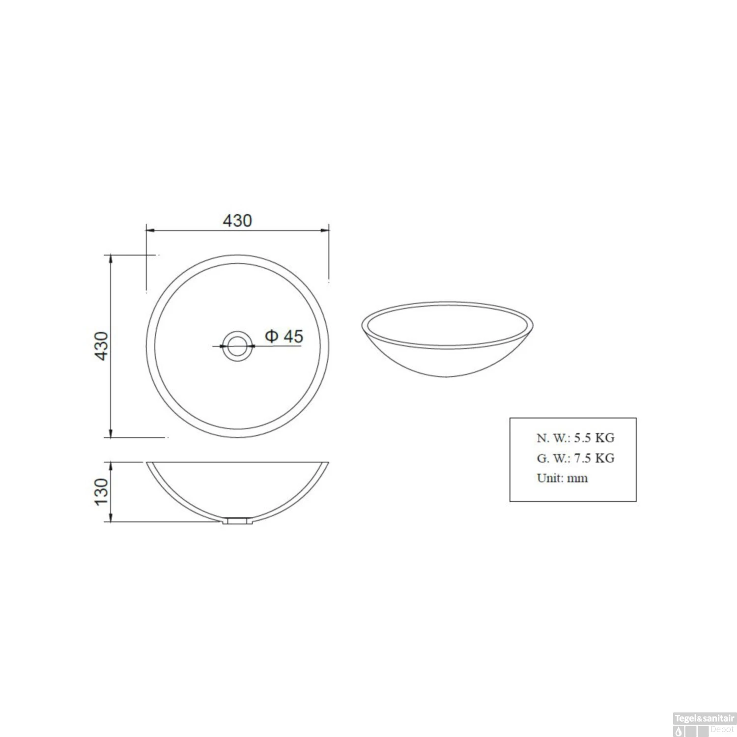 Waskomset Solidsurface Incl Chromen Inbouwkraan Afvoer En Waste 5 Waskomset Solidsurface Incl Chromen Inbouwkraan Afvoer En Waste - Afbeelding 3