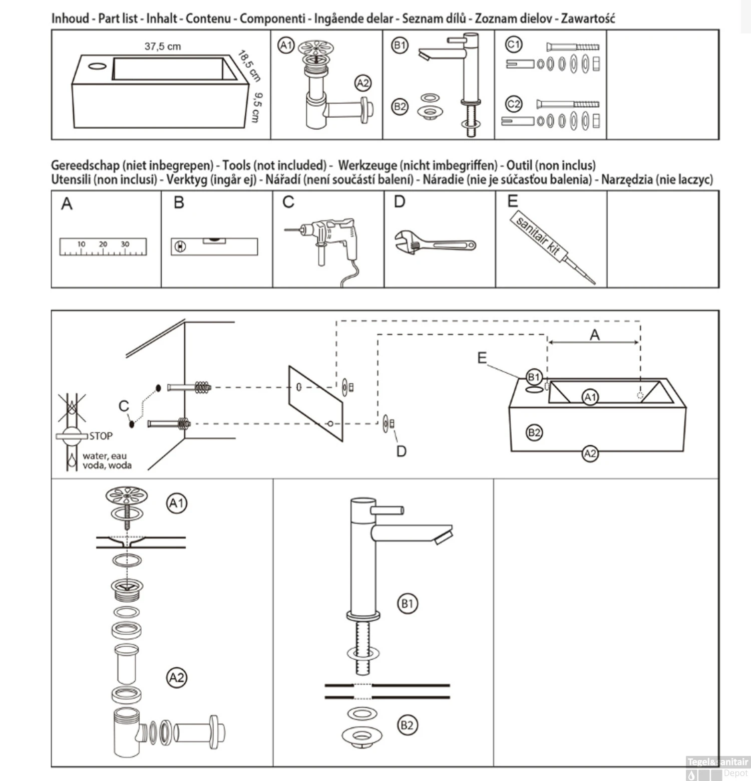 Fonteinset Differnz Helios 37.5x18.5x9.5 Cm Marmer Wit Met Rechte Kraan Links Mat Zwart 8 Fonteinset Differnz Helios 37.5x18.5x9.5 Cm Marmer Wit Met Rechte Kraan Links Mat Zwart - Afbeelding 6