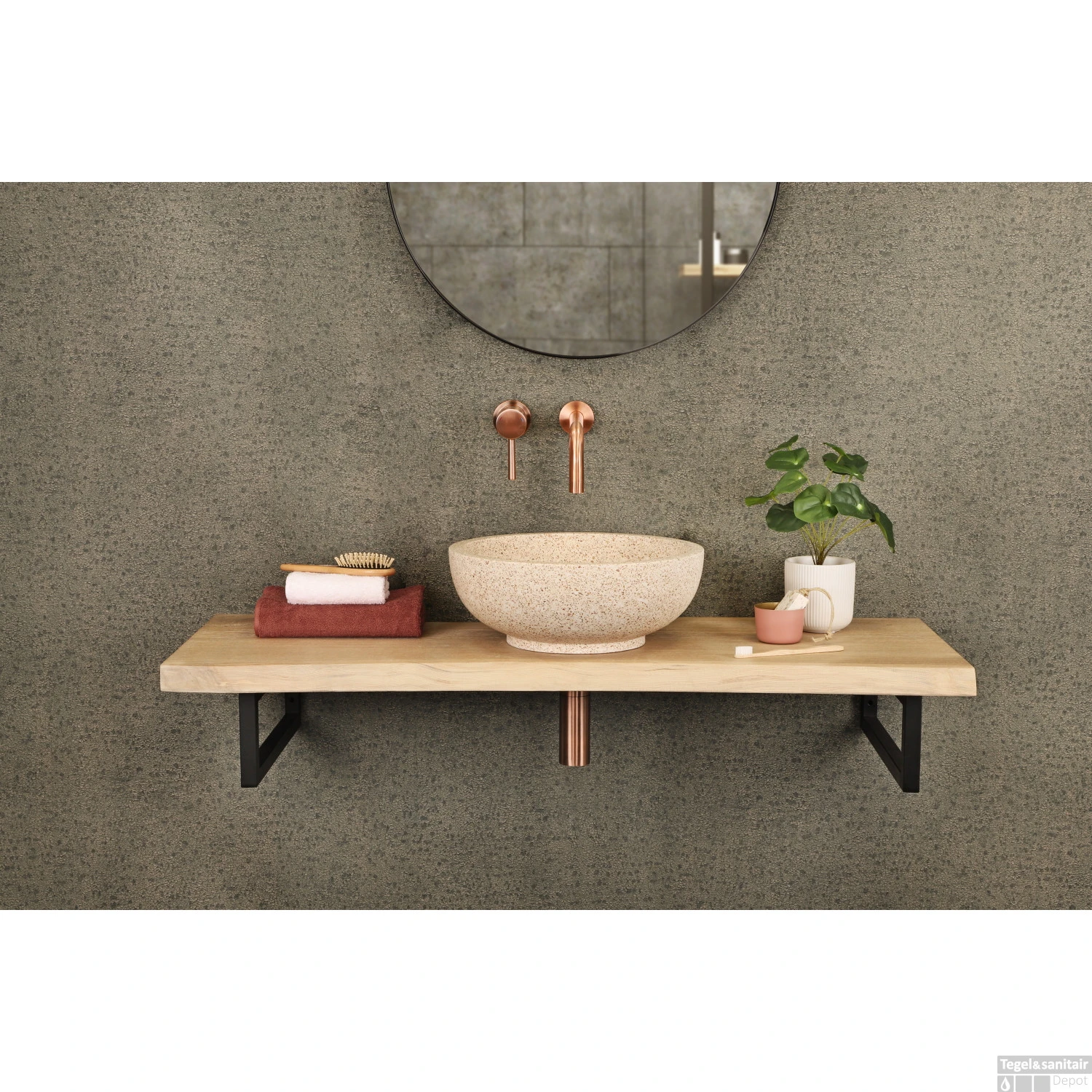 Waskom Differnz Trico Terrazo Bruin/Beige 40 Cm 4 Waskom Differnz Trico Terrazo Bruin/Beige 40 Cm - Afbeelding 2