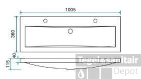 Wastafel Wiesbaden 100x36x11,5 Cm Kunstmarmer Wit (met Twee Kraangaten) 4 Wastafel Wiesbaden 100x36x11,5 Cm Kunstmarmer Wit (met Twee Kraangaten) - Afbeelding 2