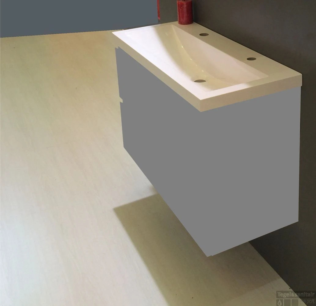 Wastafel Wiesbaden 100x36x11,5 Cm Kunstmarmer Wit (met Twee Kraangaten) 3 Wastafel Wiesbaden 100x36x11,5 Cm Kunstmarmer Wit (met Twee Kraangaten)