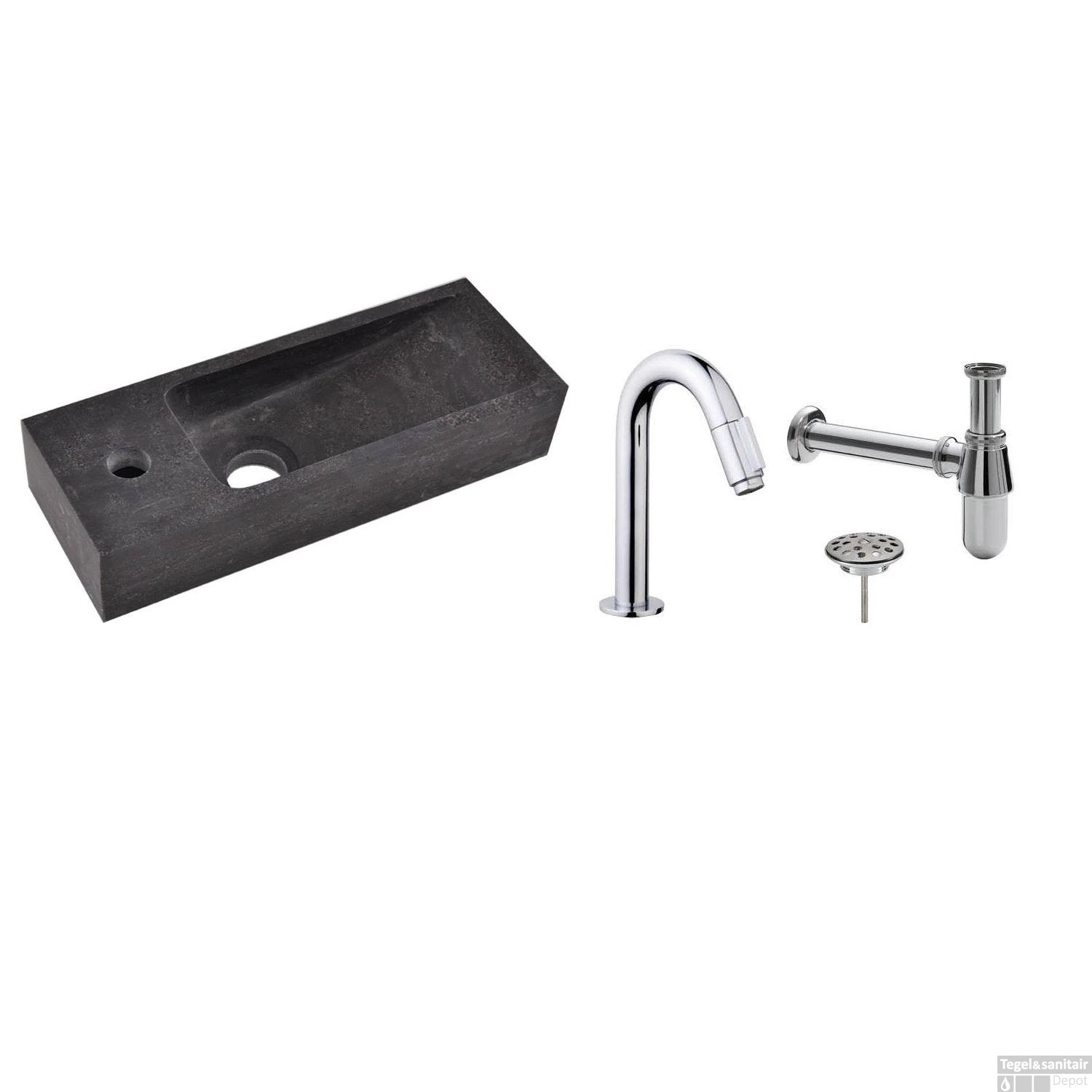 FonteinPack Small Natuursteen Links 38x14x8 Cm Chroom (Keuze Uit 20 Kranen) 7 FonteinPack Small Natuursteen Links 38x14x8 Cm Chroom (Keuze Uit 20 Kranen) - Afbeelding 5