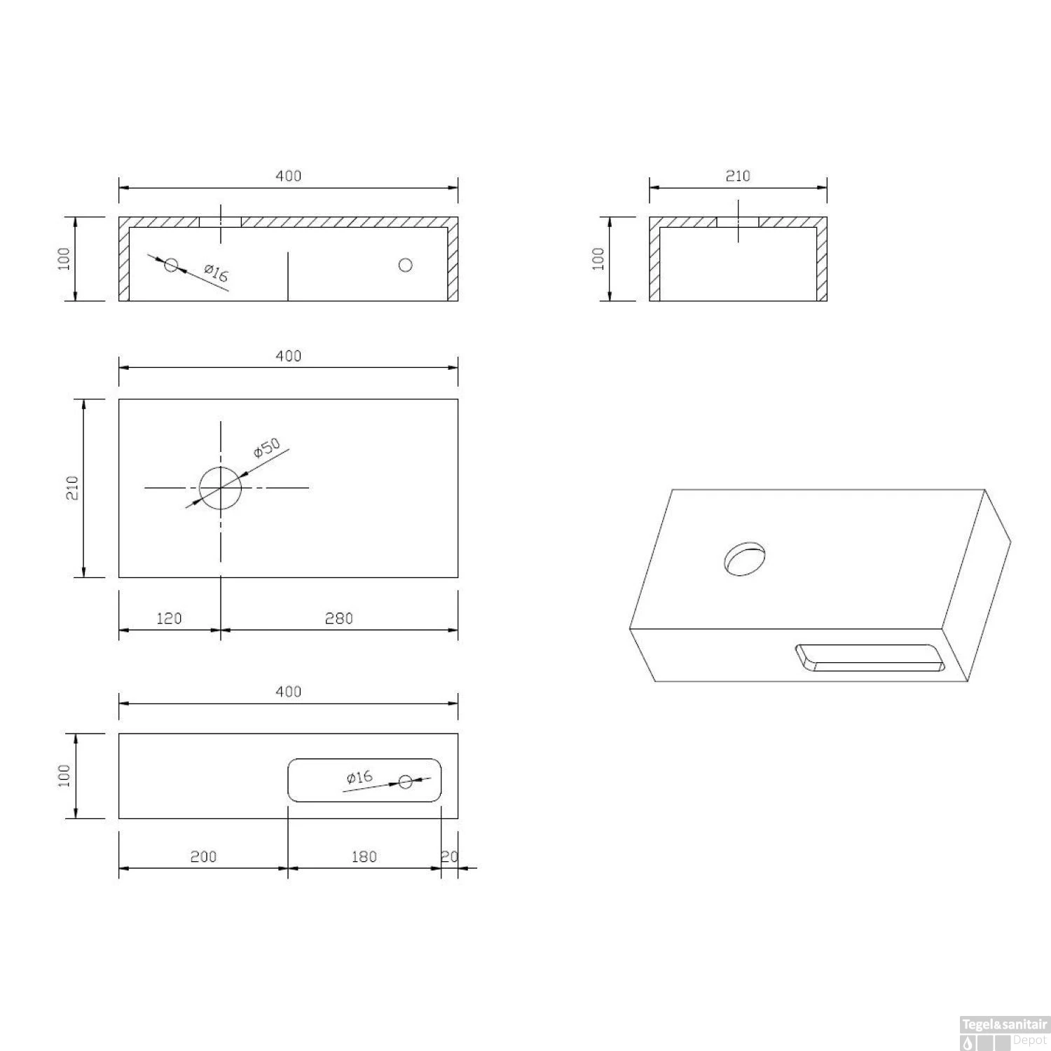 Fontein Planchet Best Design Malo Solid Surface 40x21x10 Cm Glans Wit - Afbeelding 3