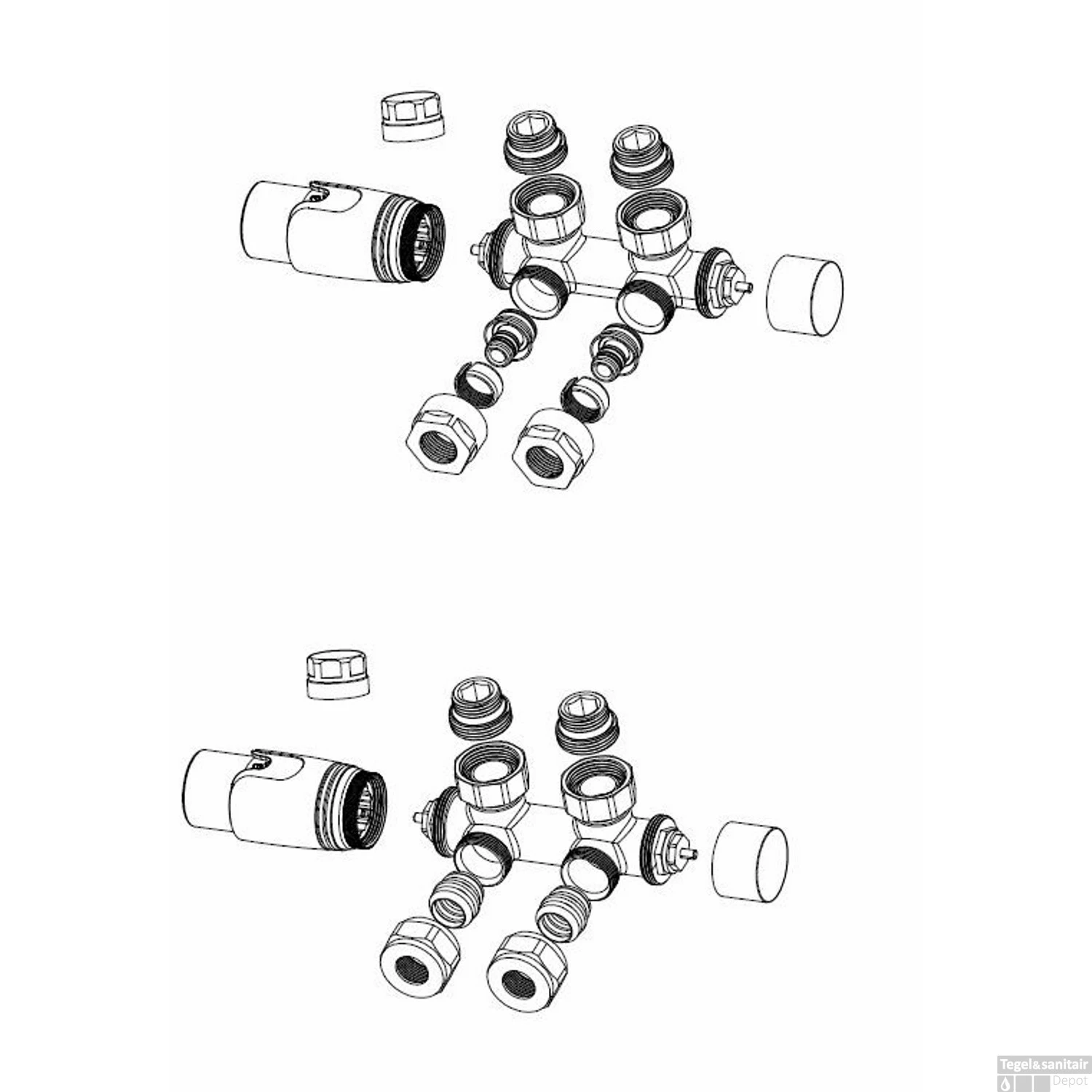 Set Thermostatisch Onderblok Boss & Wessing Zuko Haaks Links/rechts Glans Wit 5 Set Thermostatisch Onderblok Boss & Wessing Zuko Haaks Links/rechts Glans Wit - Afbeelding 3