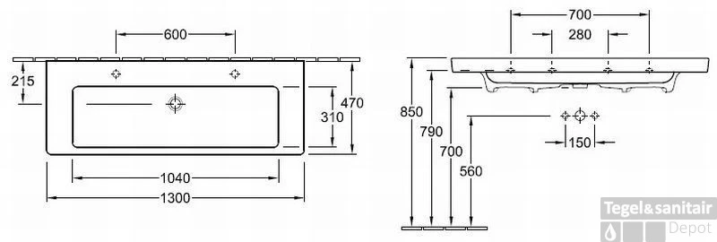 Villeroy & Boch Subway 2.0 Meubelwastafel 130x47 2xkraangat M/overloop Cerami Wit 4 Villeroy & Boch Subway 2.0 Meubelwastafel 130x47 2xkraangat M/overloop Cerami Wit - Afbeelding 2