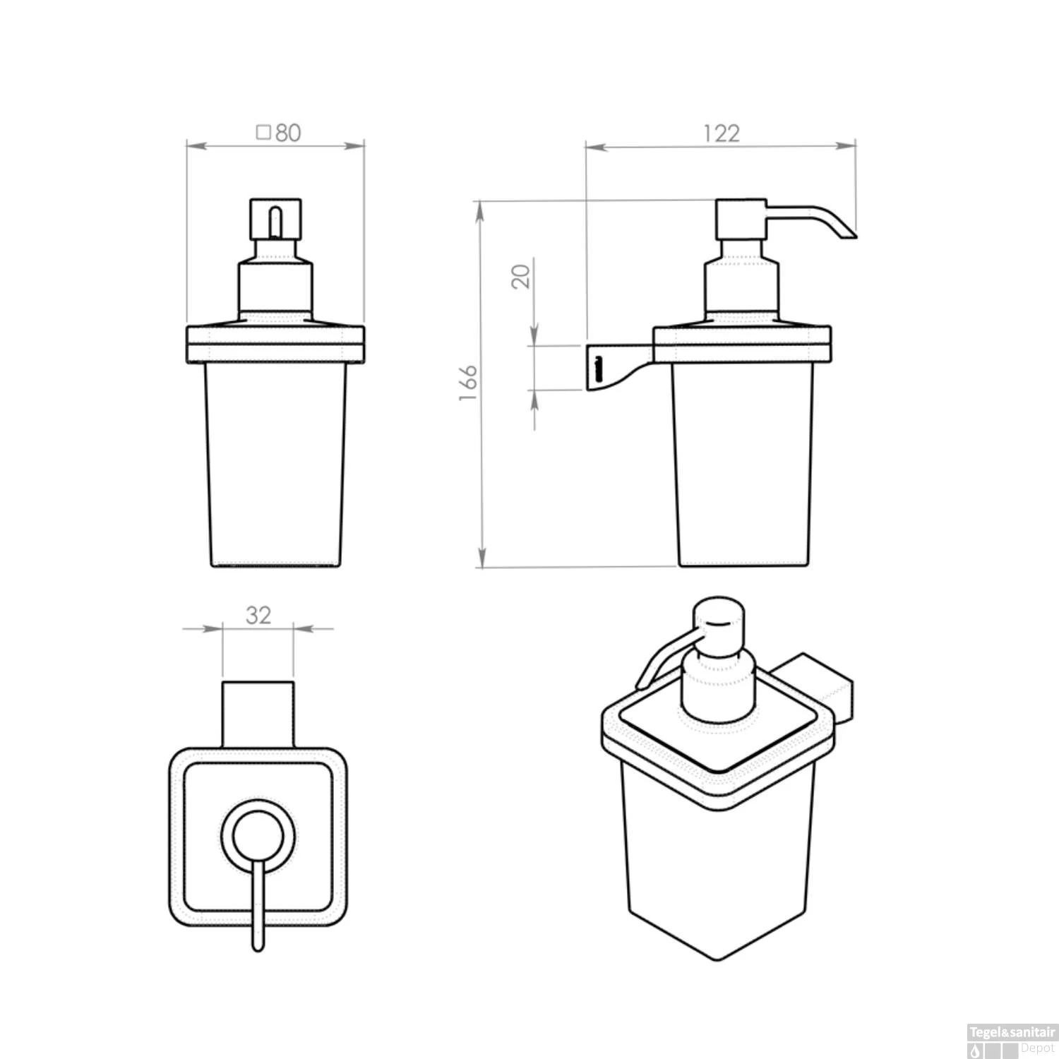 Zeepdispenser Sapho Glamour Hangend 250 ML Chroom / Satijnglas 7 Zeepdispenser Sapho Glamour Hangend 250 ML Chroom / Satijnglas - Afbeelding 5