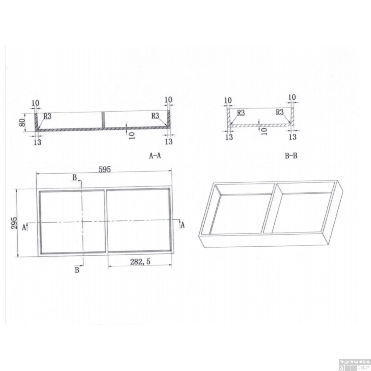 Inbouwnis Luca Sanitair 59,5x29,5x8cm Polystone 2 Vakken Rechthoek Antraciet 4 Inbouwnis Luca Sanitair 59,5x29,5x8cm Polystone 2 Vakken Rechthoek Antraciet - Afbeelding 2