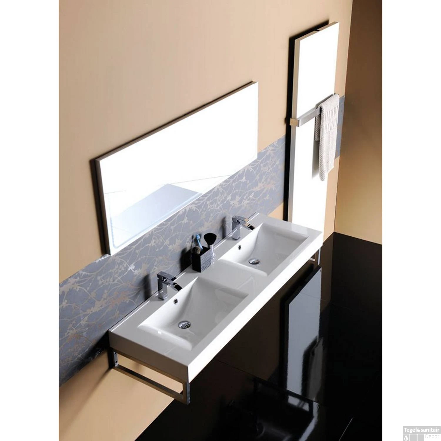 Wastafel Sapho Flavia Dubbel Rechthoek 150x50 Cm Cast Marble Wit - Afbeelding 4