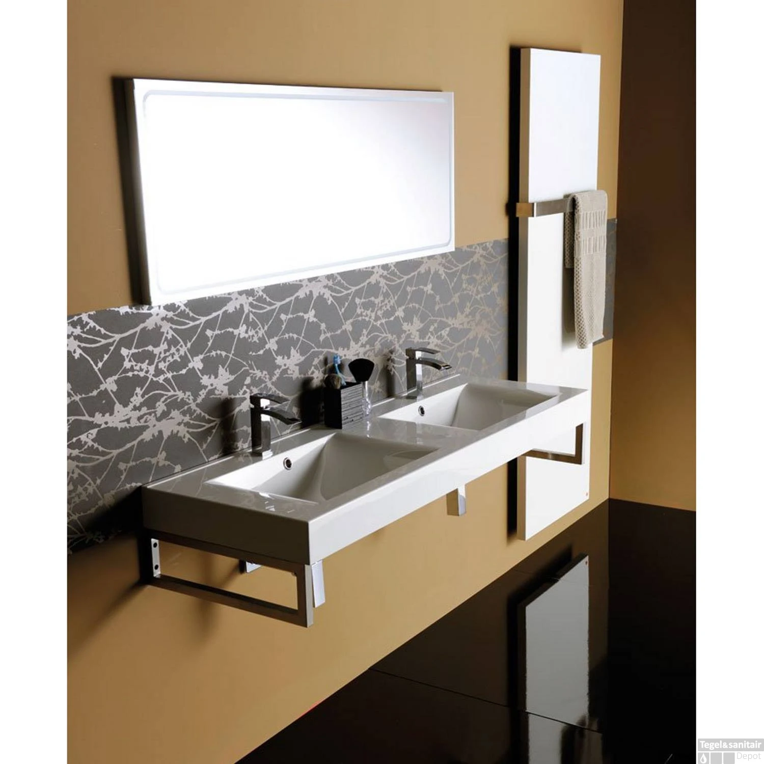 Wastafel Sapho Flavia Dubbel Rechthoek 150x50 Cm Cast Marble Wit - Afbeelding 6