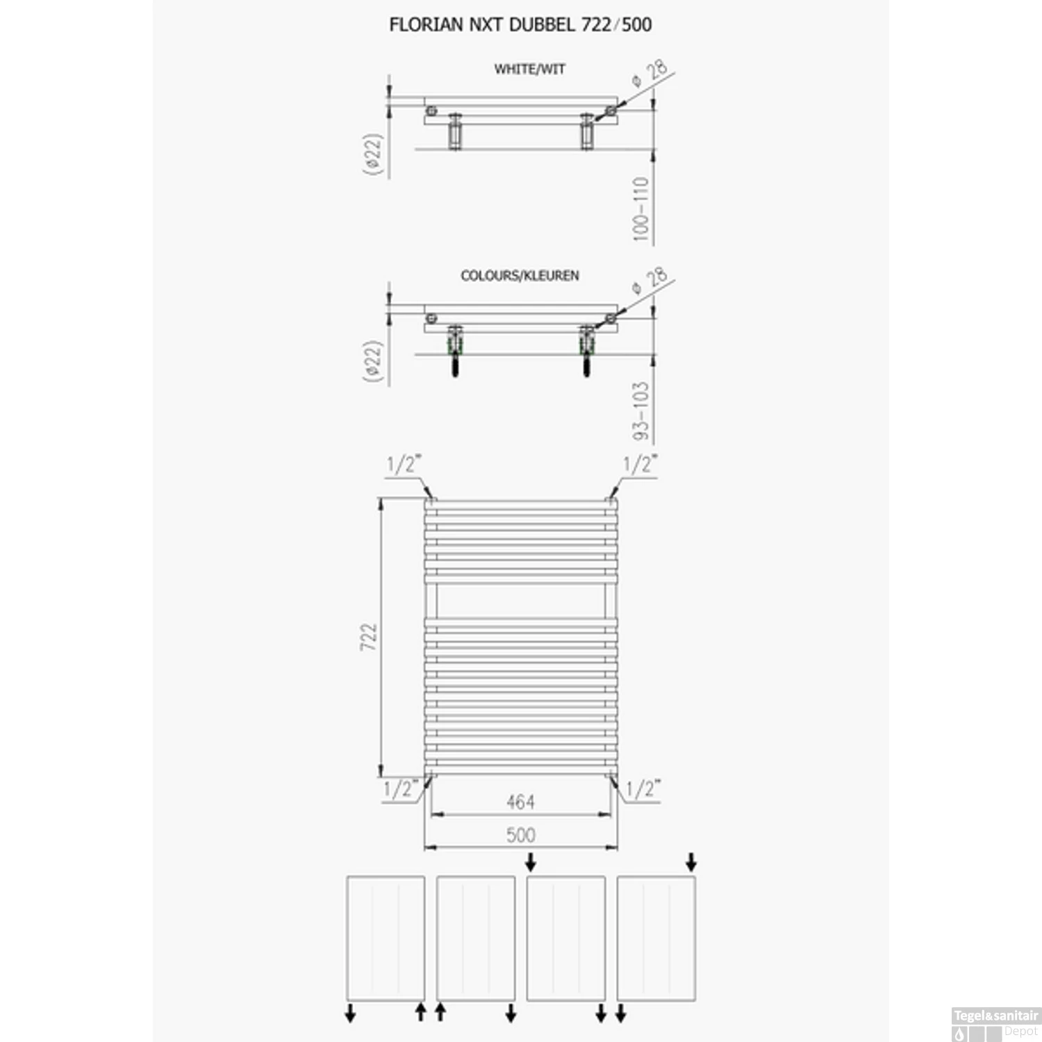 Handdoekradiator Florion Dubbel 722 X 500 Mm Donker Grijs 5 Handdoekradiator Florion Dubbel 722 X 500 Mm Donker Grijs - Afbeelding 3