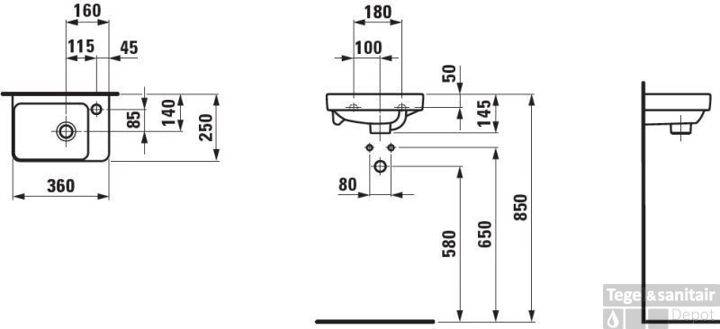 Laufen Pro S Fontein 36x25 Cm. 1x Kr.gat Rechts M/overloop Wit 4 Laufen Pro S Fontein 36x25 Cm. 1x Kr.gat Rechts M/overloop Wit - Afbeelding 2