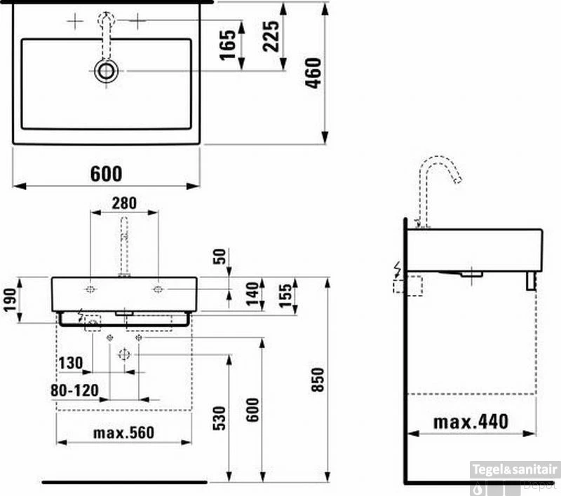 Laufen Living City Wastafel 60x46 Cm. Zonder Kraangat Wit 4 Laufen Living City Wastafel 60x46 Cm. Zonder Kraangat Wit - Afbeelding 2