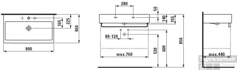 Laufen Living City Wastafel 80x46 Cm. Zonder Kraangat Wit 4 Laufen Living City Wastafel 80x46 Cm. Zonder Kraangat Wit - Afbeelding 2