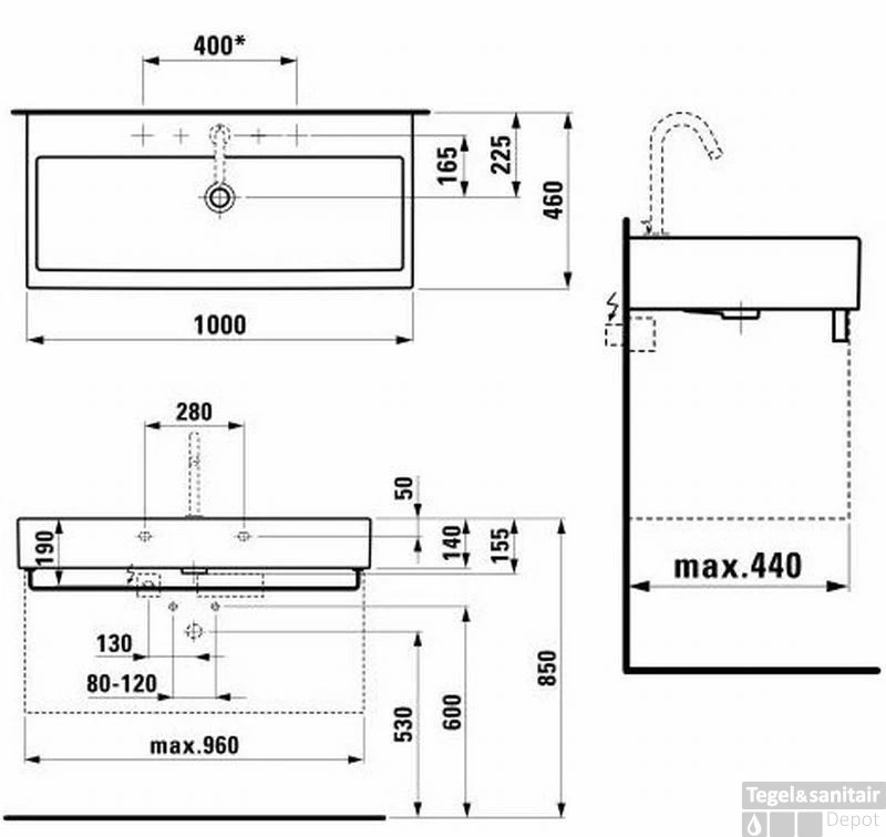 Laufen Living City Opbouw Wastafel 100x46 Cm. Met 2 Kraangaten Wit 4 Laufen Living City Opbouw Wastafel 100x46 Cm. Met 2 Kraangaten Wit - Afbeelding 2