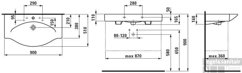 Laufen Palace Meubelwastafel 90x51 Cm. 1x Kr.gat M/overloop Wit 4 Laufen Palace Meubelwastafel 90x51 Cm. 1x Kr.gat M/overloop Wit - Afbeelding 2