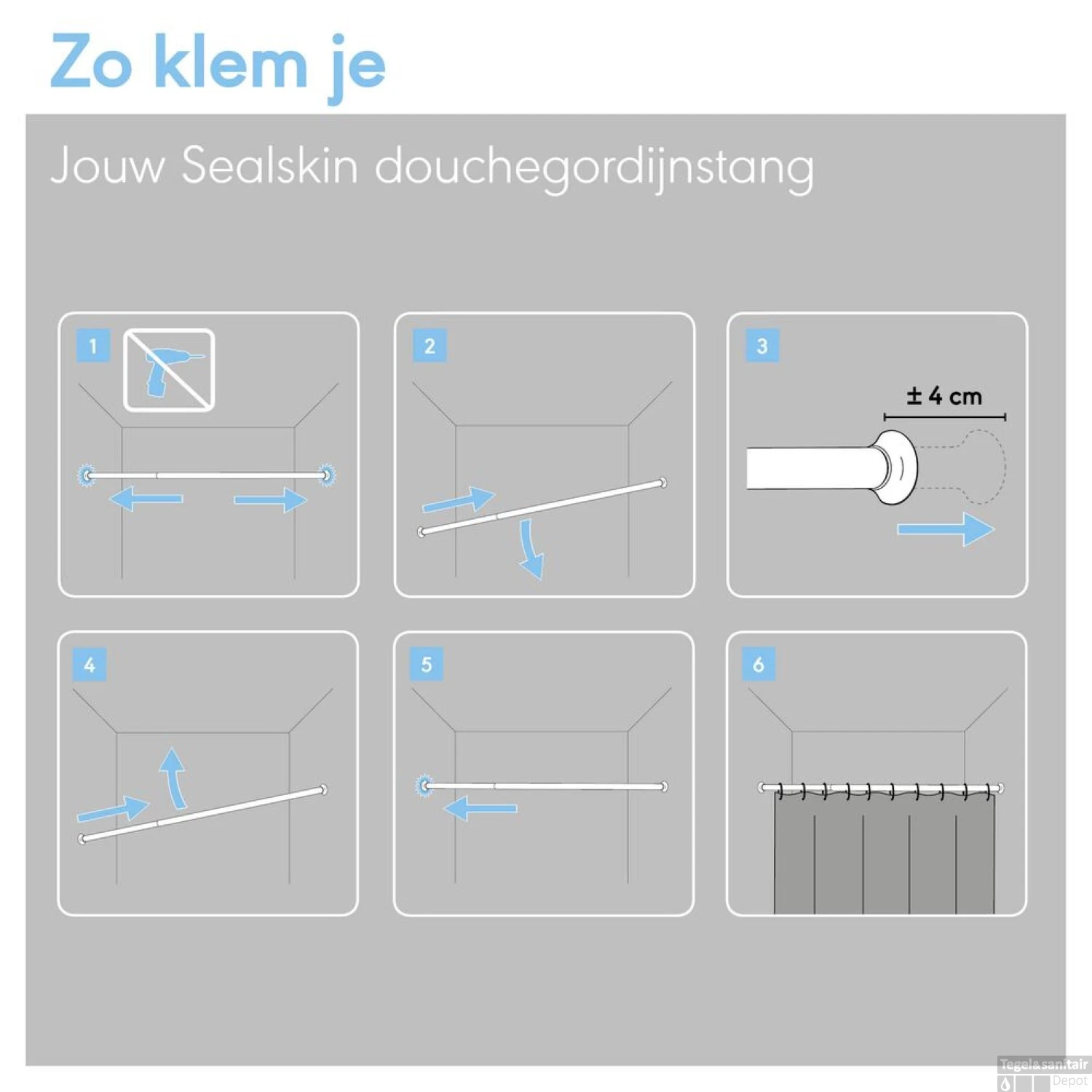Sealskin Douchegordijnstang 155-255 Cm Mat Aluminium 4 Sealskin Douchegordijnstang 155-255 Cm Mat Aluminium - Afbeelding 2