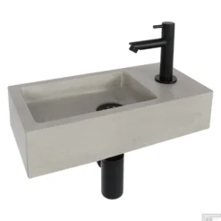 Fonteinset Differnz Jukon Rechts 38.5x18.5x9 Cm Beton Grijs (inclusief Mat Zwarte Kraan Sifon En Afvoer) -Goedkope Stijl Baden Winkel 8712793548226