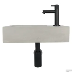 Fonteinset Differnz Jukon Rechts 38.5x18.5x9 Cm Beton Grijs (inclusief Mat Zwarte Kraan Sifon En Afvoer) -Goedkope Stijl Baden Winkel 8712793548226 00