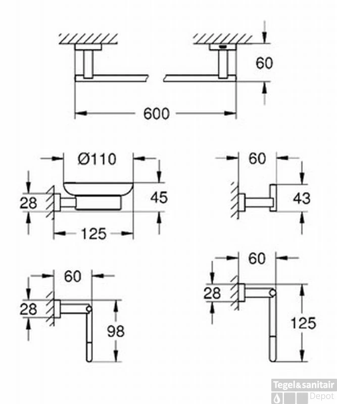 Grohe Essentials Cube Accessoireset 5-in-1 (haak-handdh-rolh-zeeph-ring) Chroom 4 Grohe Essentials Cube Accessoireset 5-in-1 (haak-handdh-rolh-zeeph-ring) Chroom - Afbeelding 2