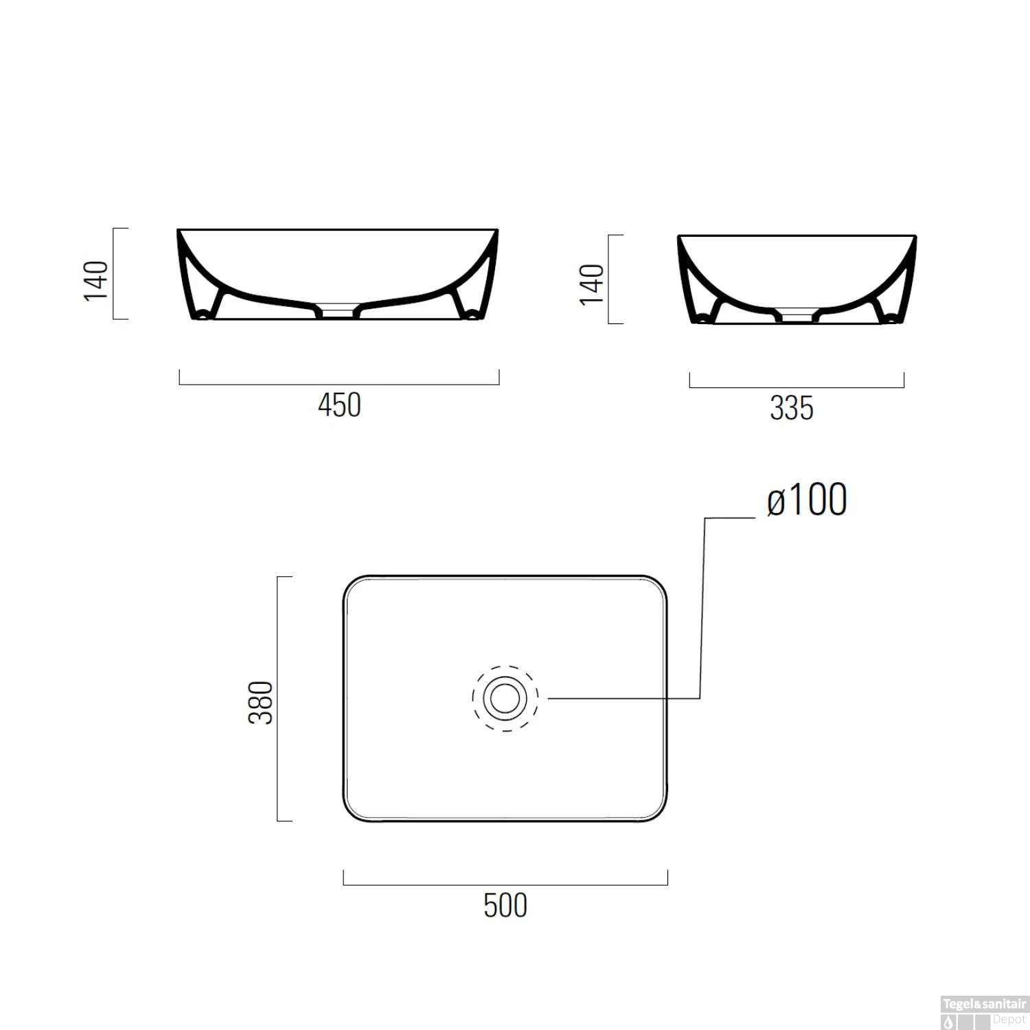 Waskom Sapho Sand Rechthoek 50x38x14 Cm Keramiek Mat Bruin 5 Waskom Sapho Sand Rechthoek 50x38x14 Cm Keramiek Mat Bruin - Afbeelding 3