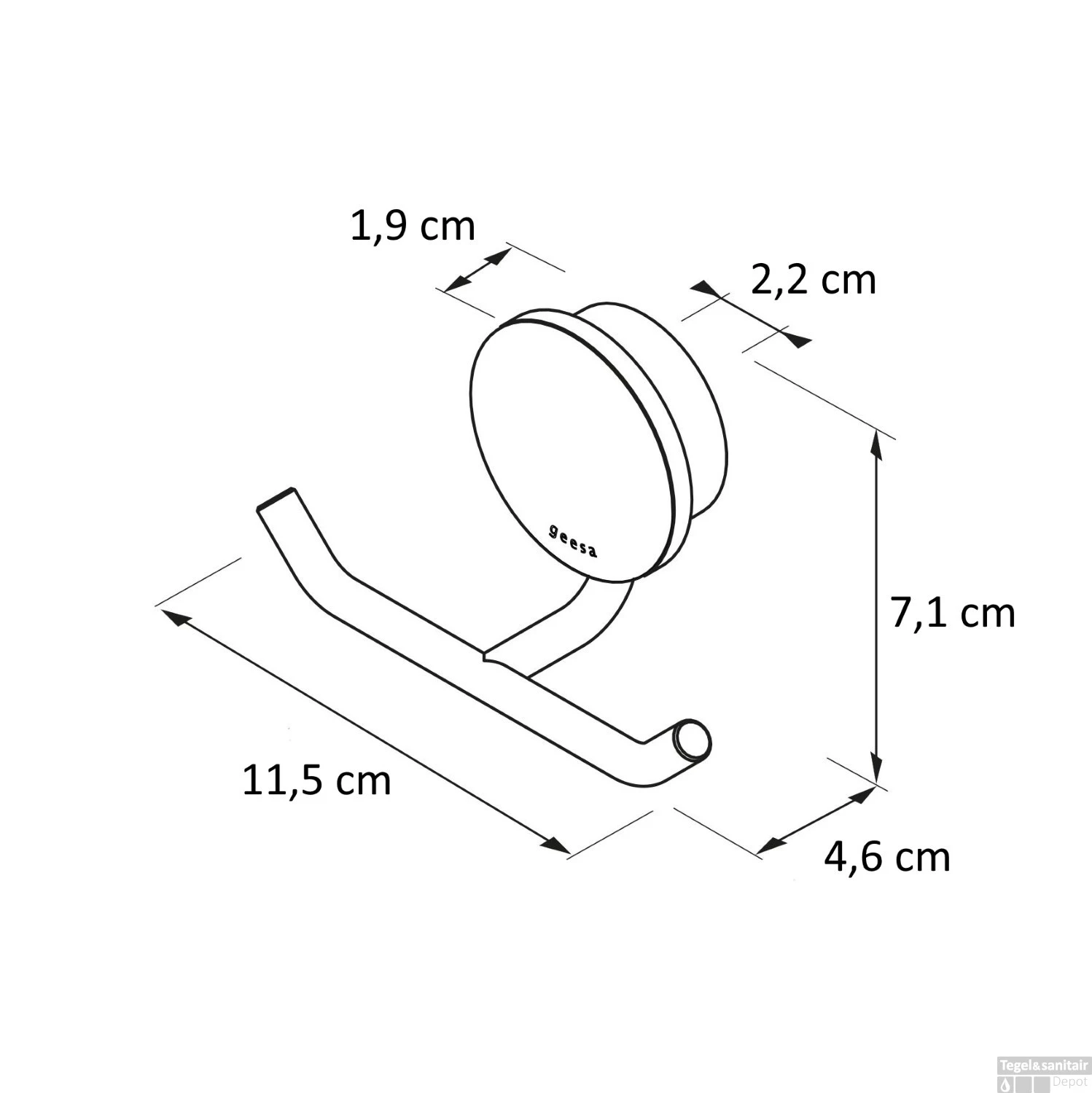 Handdoekhaak Dubbel Geesa Opal Zwart Metaal Geborsteld 6 Handdoekhaak Dubbel Geesa Opal Zwart Metaal Geborsteld - Afbeelding 4