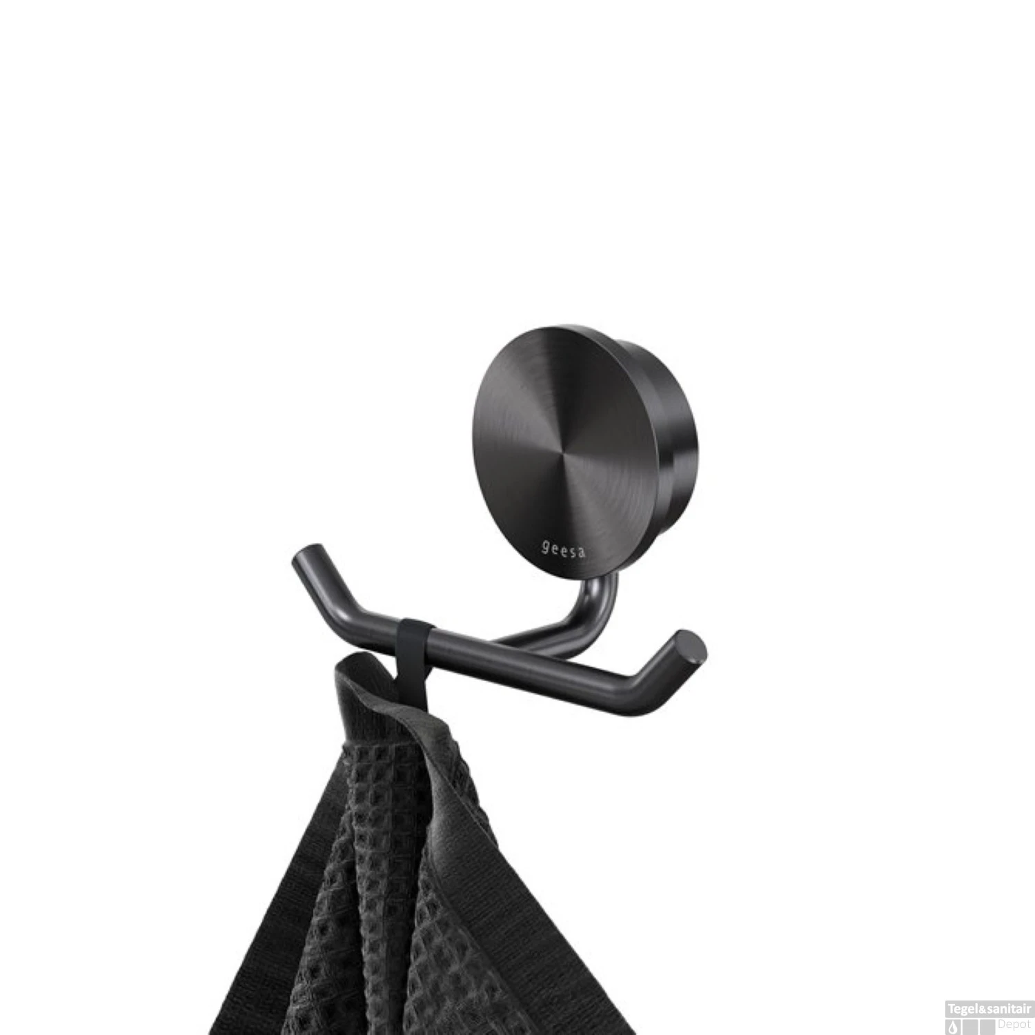 Handdoekhaak Dubbel Geesa Opal Zwart Metaal Geborsteld 3 Handdoekhaak Dubbel Geesa Opal Zwart Metaal Geborsteld