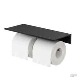 Planchet Met Toiletrolhouder Zonder Klep Dubbel Geesa Leev 28 Cm Geborsteld RVS Zwart