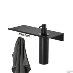 Planchet Met Zeepdispenser 200 Ml En Handdoekhaak Geesa Leev 28 Cm RVS Geborsteld Zwart