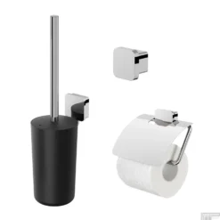 Accessoires Set Geesa Topaz Toiletborstelhouder Handdoekhaak Klein En Toiletrolhouder Chroom