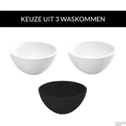 Waskomset Met Planchet BWS Rond 20x11 Cm Solid Surface Mat Zwart / Wit (inclusief Kraan, Afvoer En Sifon) 12 Waskomset Met Planchet BWS Rond 20x11 Cm Solid Surface Mat Zwart / Wit (inclusief Kraan, Afvoer En Sifon) -Goedkope Stijl Baden Winkel adb4010340setmzwart waskomset met planchet bws rond 20x11 cm solid surface mat zwart wit inclusief kraan afvoer en sifon 3