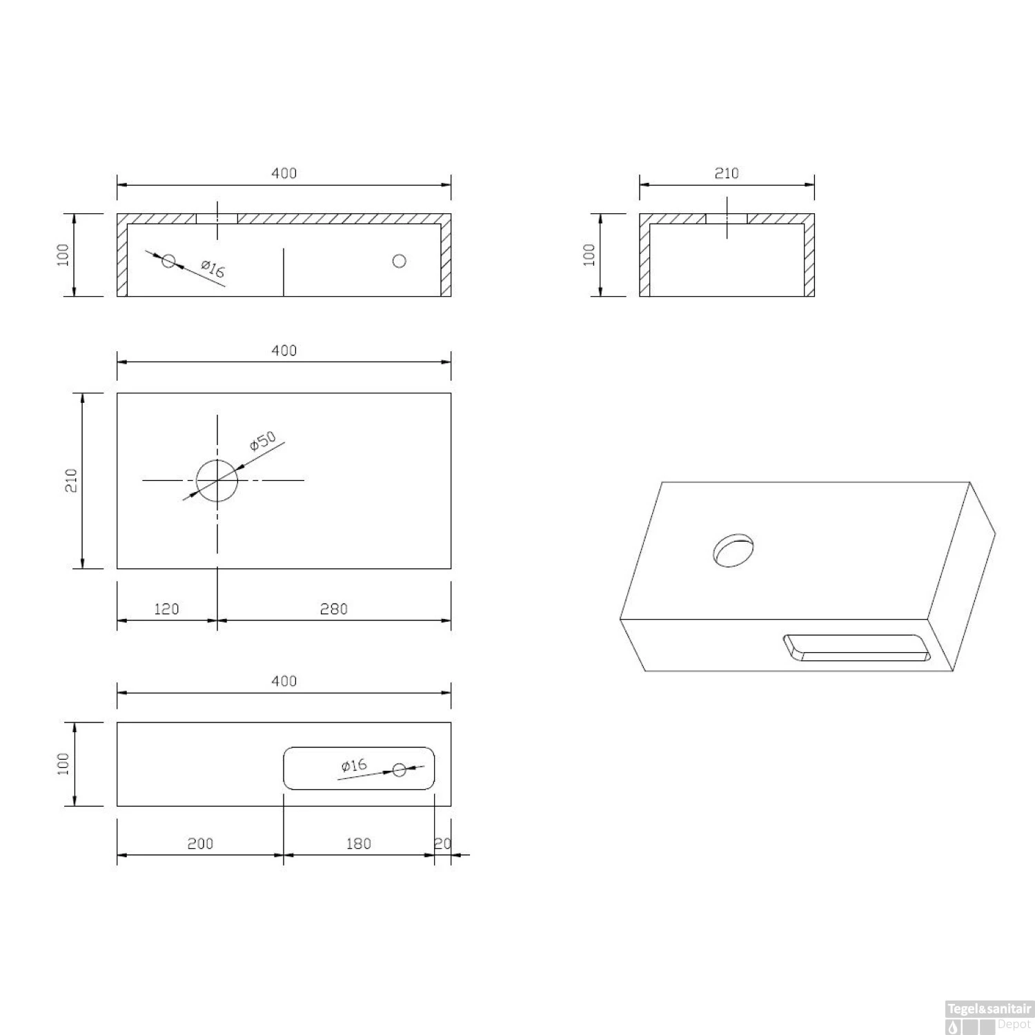 Waskomset Met Planchet BWS Rond 20x11 Cm Solid Surface Mat Zwart / Wit (inclusief Kraan, Afvoer En Sifon) 9 Waskomset Met Planchet BWS Rond 20x11 Cm Solid Surface Mat Zwart / Wit (inclusief Kraan, Afvoer En Sifon) - Afbeelding 7