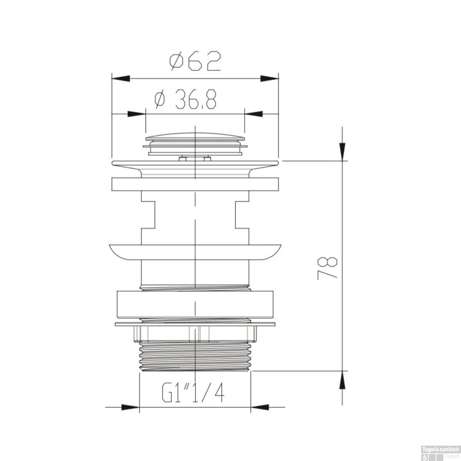 Afvoerplug Schutte Met Overloop Messing RVS 4 Afvoerplug Schutte Met Overloop Messing RVS - Afbeelding 2